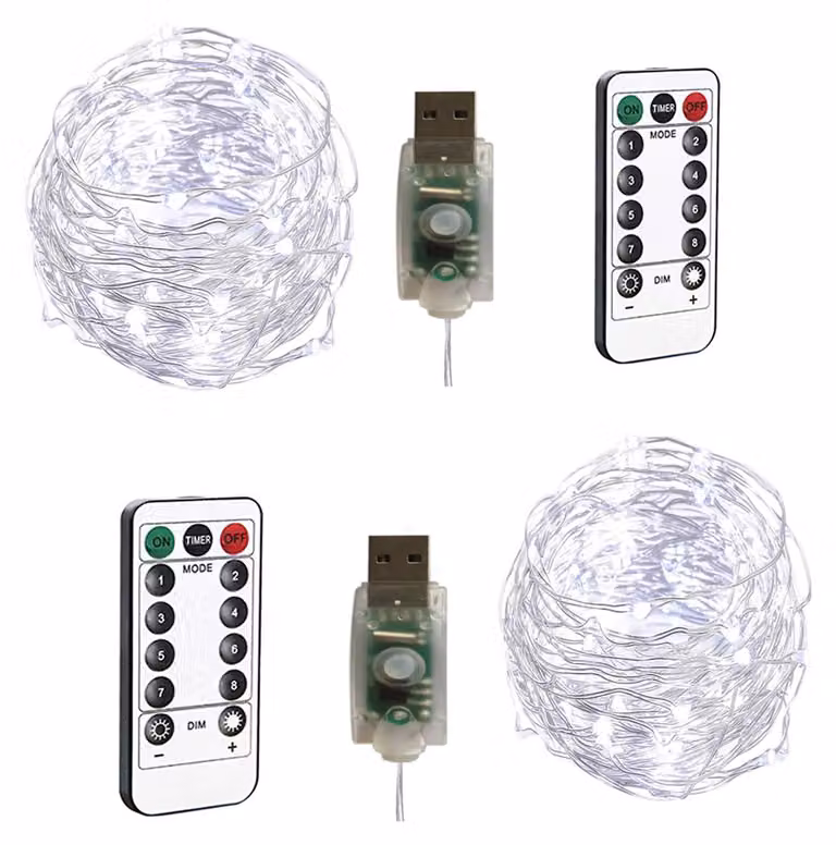 Set di 2 catene luminose: 100 LED per catena, filo argentato di 10 metri