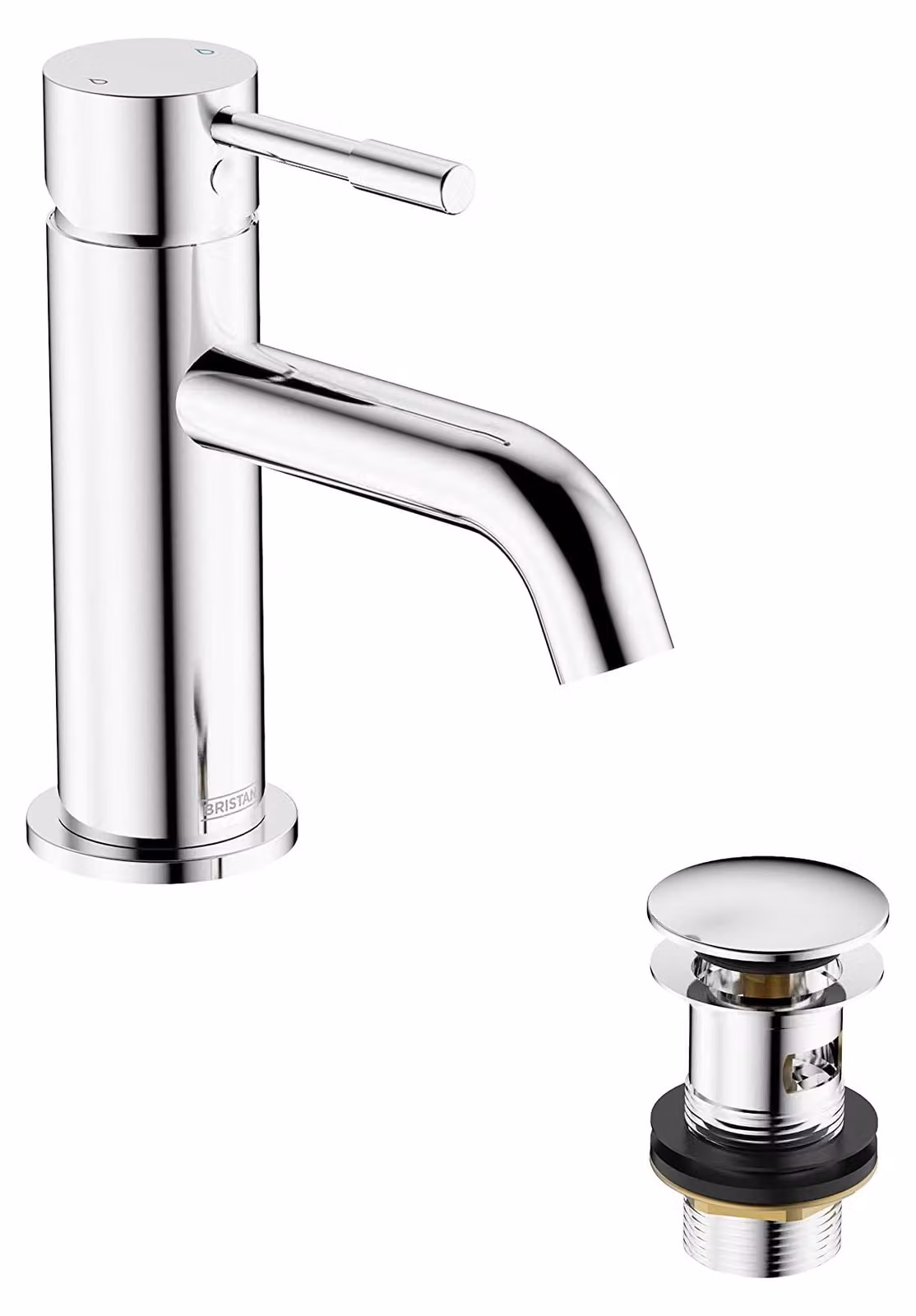 Miscelatore per lavabo con tappo a click, cromato, monoblocco, in ottone