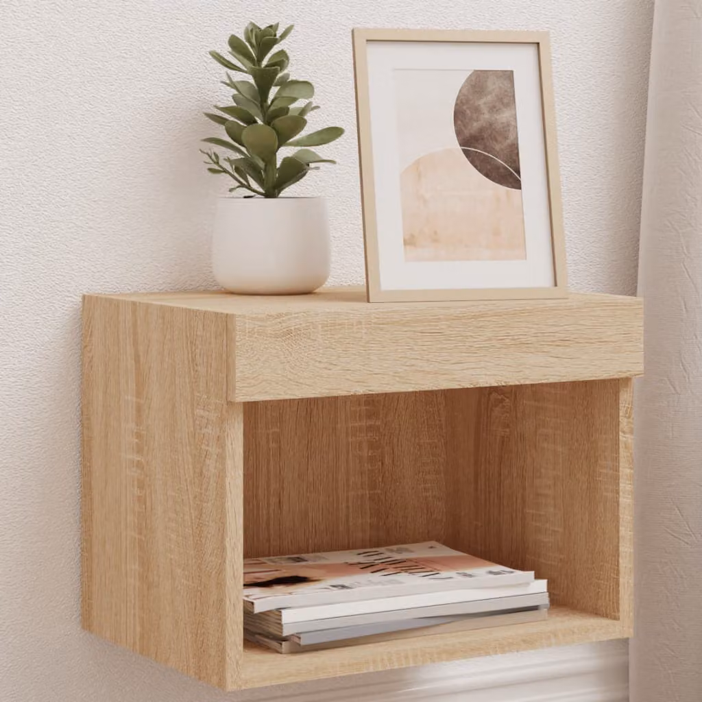 Set di 2 comodini da parete vidaXL con luci LED integrate in legno color rovere opaco L/P/H: 40 x 30 x 30 cm