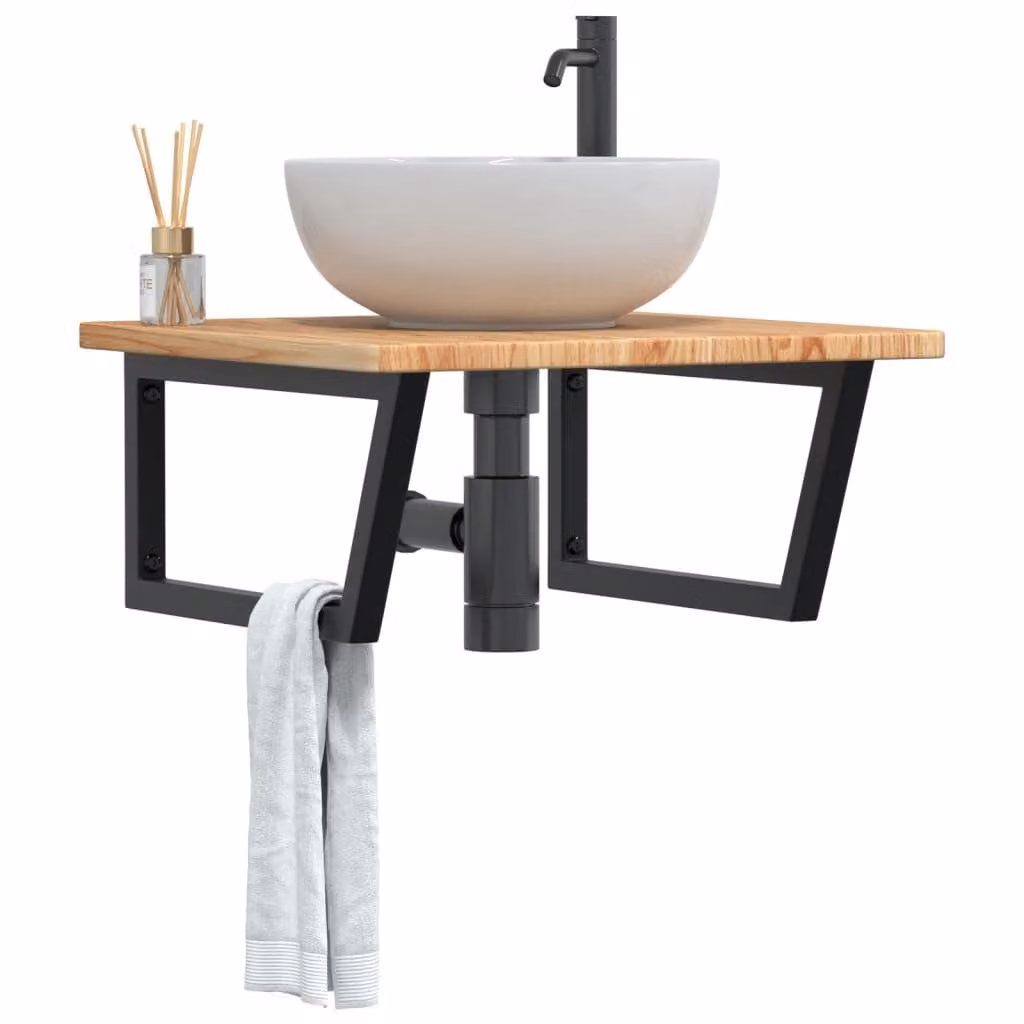 vidaXL Ripiano a Parete per Lavabo Moderno in Rovere e Metallo, Marrone e Nero, L: 60 cm, P: 25 cm, H: 3 cm