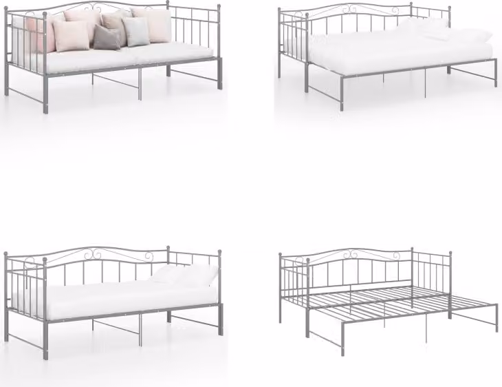 vidaXL Divano letto estraibile in metallo grigio 90x200 cm - Struttura per divano letto - Cornici per divano letto - Struttura per divano letto - Divano con letto estraibile