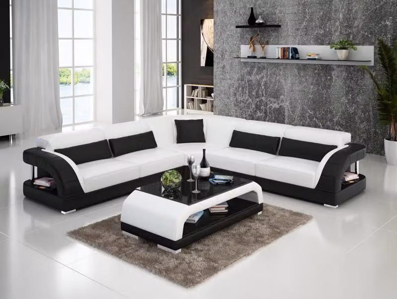 Ledersofa mit USB,Wohnlandschaft Ecksofa Eck Garnitur Design Modern Sofa G8016B