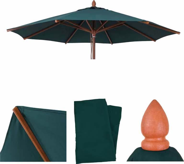 Copertura di ricambio per ombrellone da esterno in legno, modello HWC-C57b, copertura per ombrellone, rotonda, diametro 3 metri, in poliestere, colore verde scuro