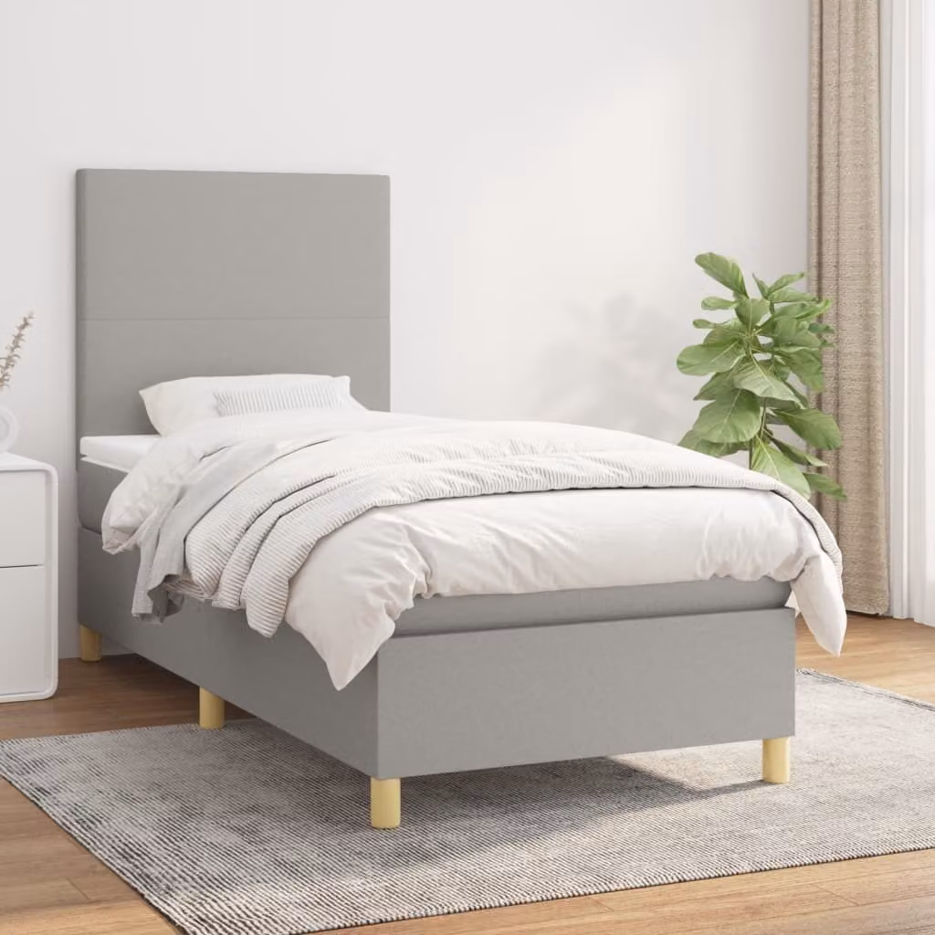 The Living Store Letto a molle con materasso grigio chiaro 90x200 cm in tessuto