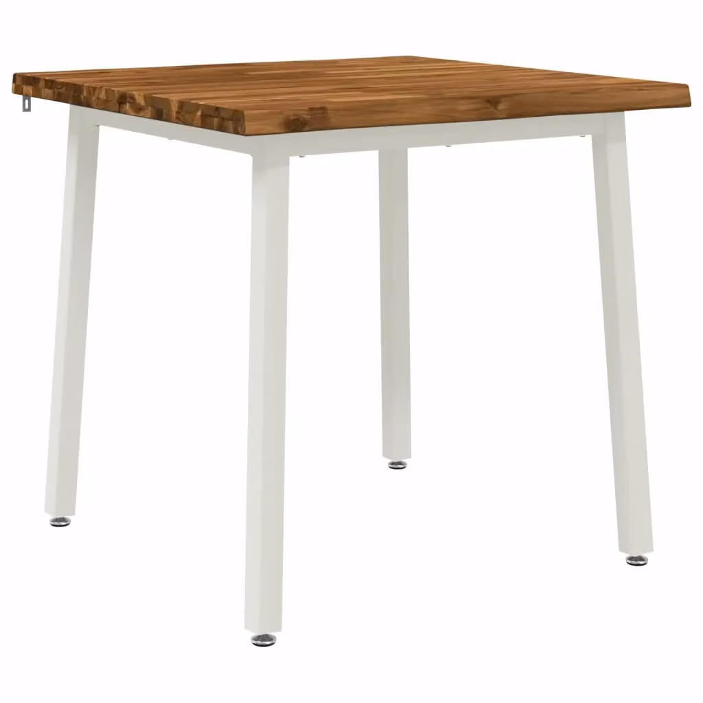 Tavolo da pranzo rettangolare vidaXL in legno di acacia massello e metallo, Bianco e Marrone, L 80 x P 80 x H 75 cm – 2