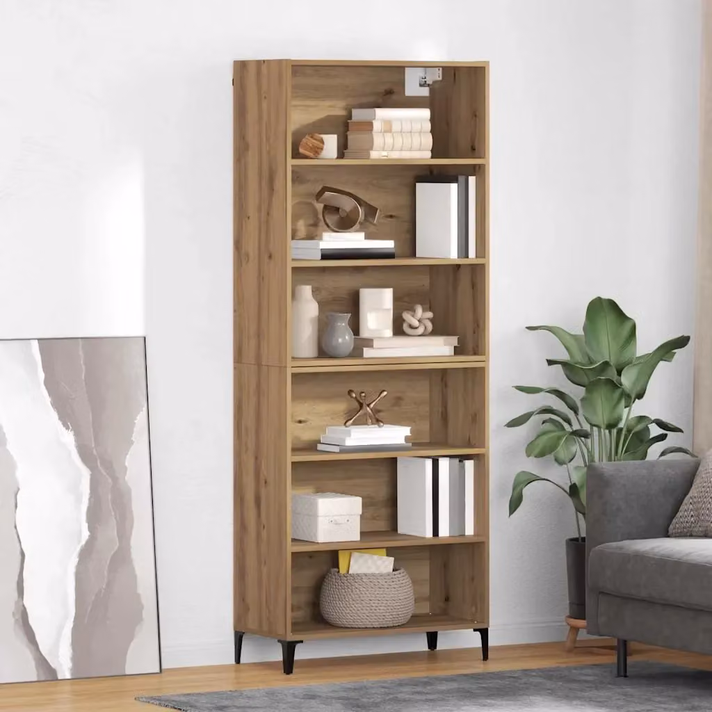 Credenza moderna in rovere color marrone con dettagli in metallo, L: 69,5 cm, P: 34 cm, H: 180 cm – 2