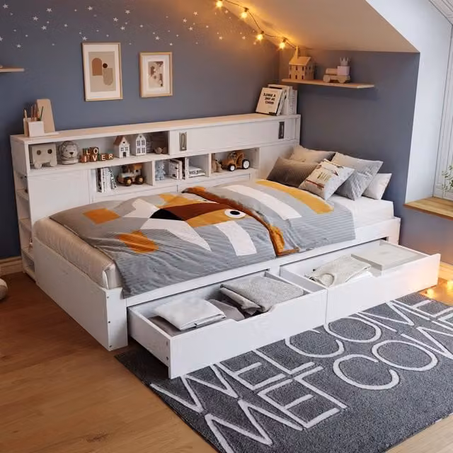 Letto singolo REDOM con cassetti in MDF bianco L/P/H: 90 x 200 cm