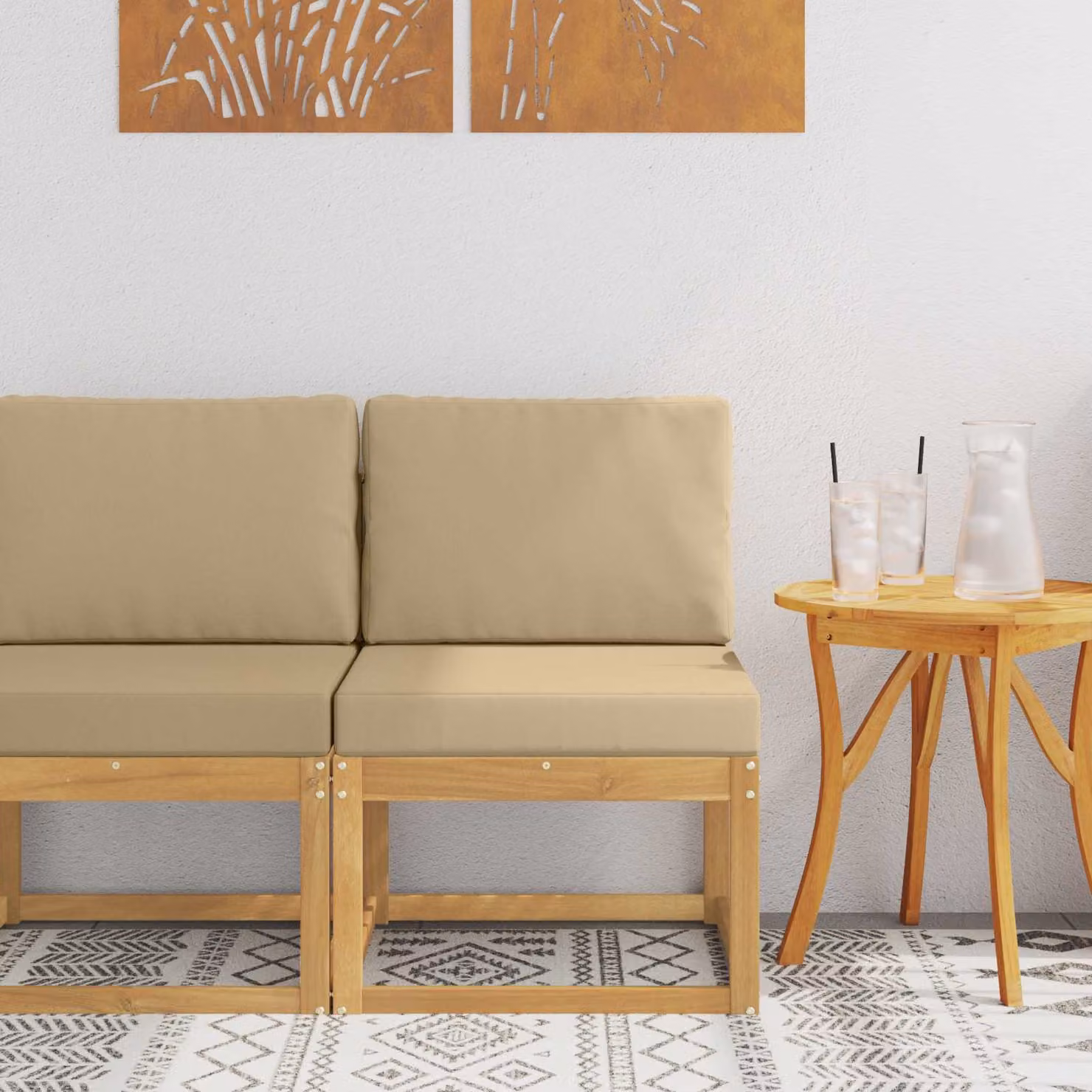 Set di divani da esterno moderni vidaXL in legno di acacia massello con cuscini in tessuto beige, bianco o marrone