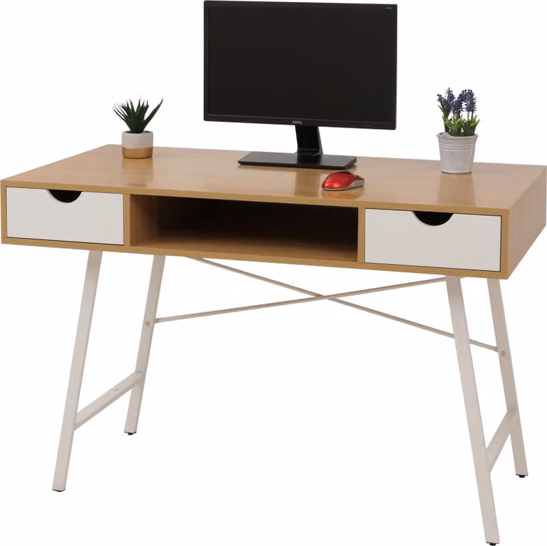 Scrivania HWC-E92, scrivania per ufficio, struttura 3D 120x60cm ~ marrone naturale bianco