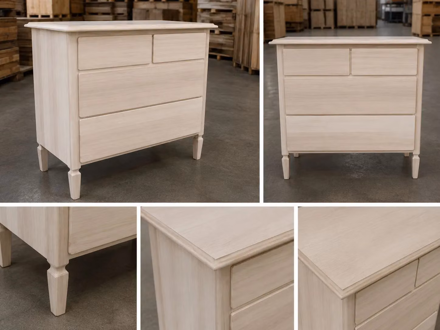 Cassettiera classica con 4 cassetti in legno grezzo Mobili 2G L: 90 cm, P: 42 cm, H: 83 cm – 2