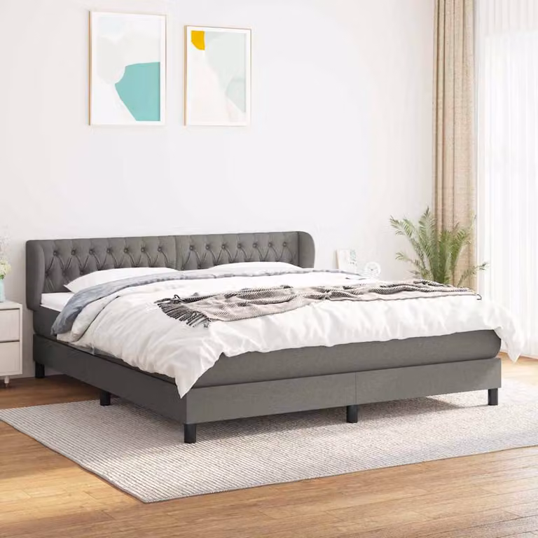 vidaXL Giroletto a Molle Ibrido con Materasso in Tessuto Grigio e Bianco L/P/H: 180 x 200 x 88 cm