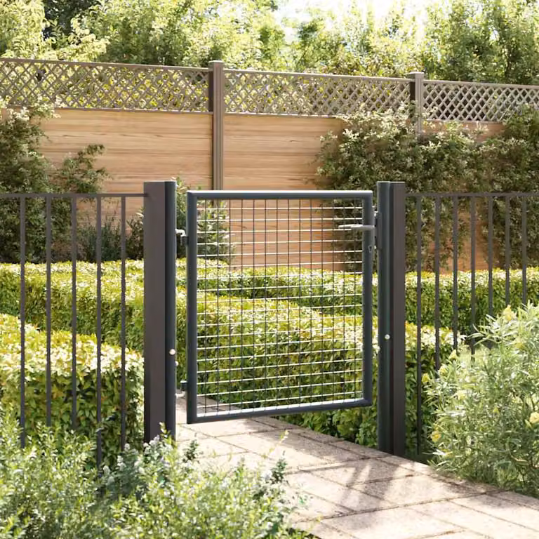 vidaXL Cancello a Battente in Acciaio Zincato Grigio Antracite L: 100 cm, H: 75 cm
