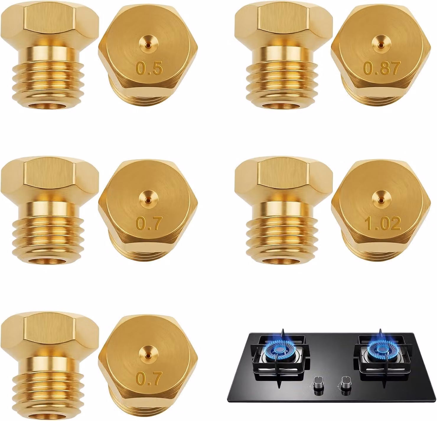 Set di ugelli in ottone M6, composto da 10 pezzi, di diverse dimensioni, per la manutenzione di bruciatori