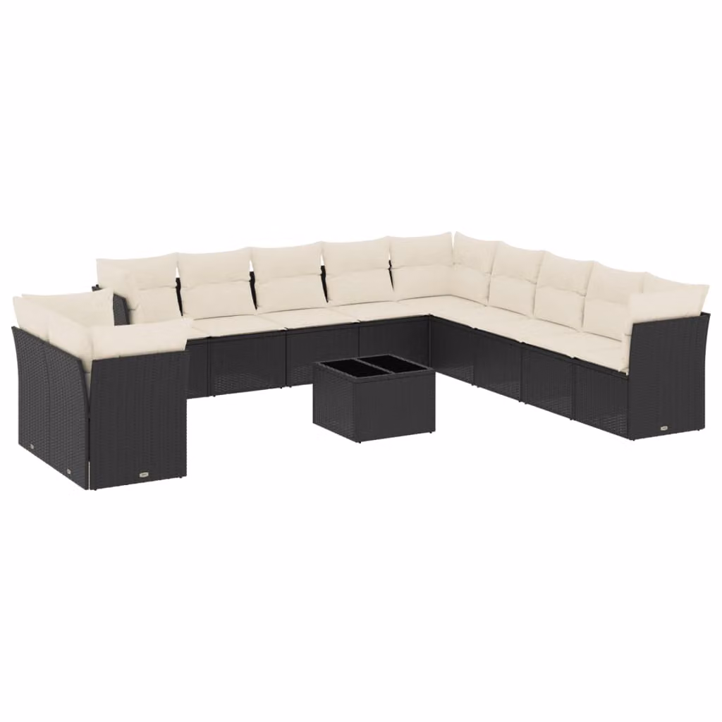 Set Divani da Giardino 12 pz con Cuscini Nero in Polyrattan