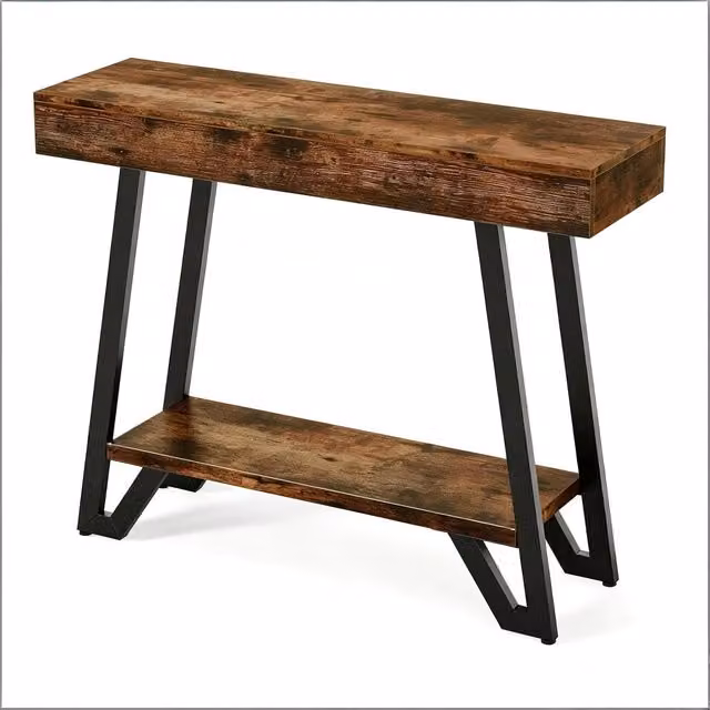 Tavolo Rettangolare Industrial REDOM in MDF e Metallo, Nero e Marrone, L: 160 cm, P: 37 cm, H: 11 cm – 1