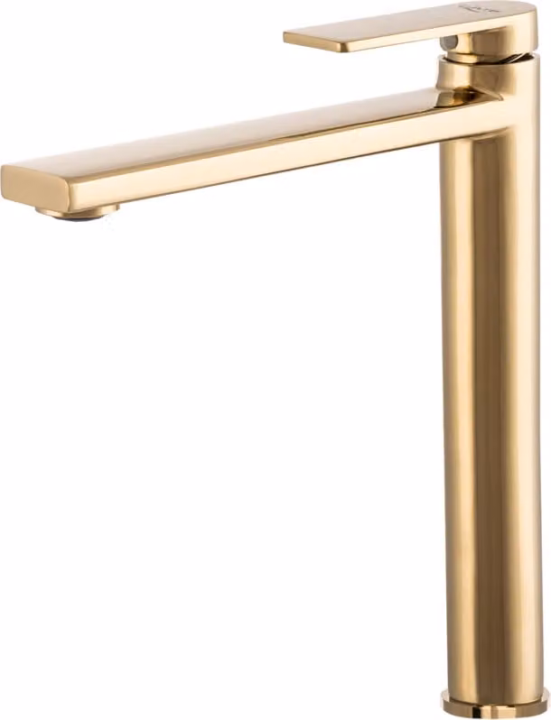 Granitan - Lavabo da appoggio - Oro - con rubinetteria ROSSA - per piano di lavoro - Lavabo