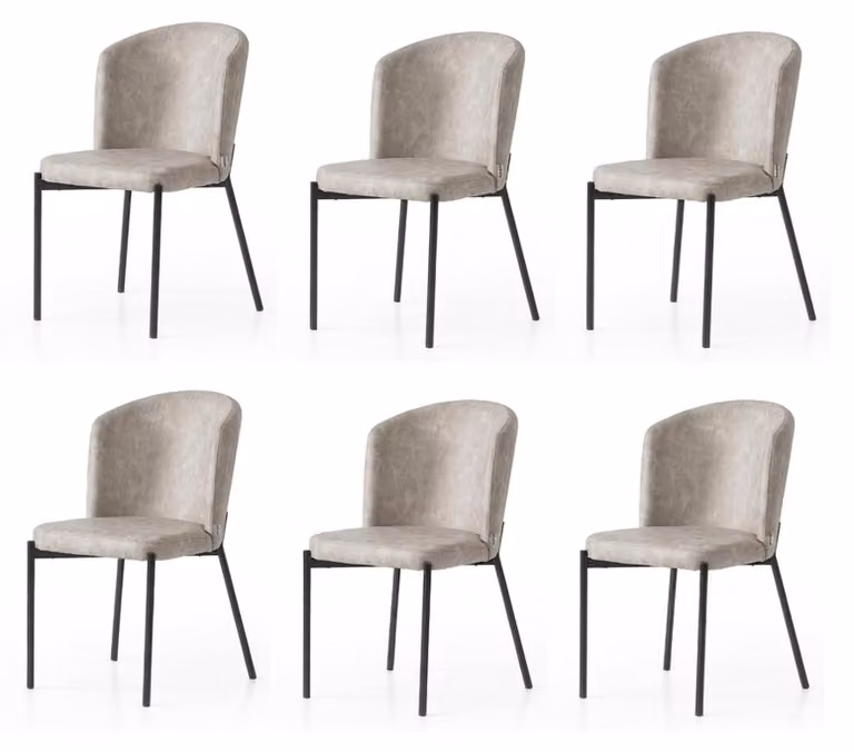 Set di 6 sedie, colore beige, comode, dal design moderno ed elegante, rivestite in tessuto morbido, stile classico