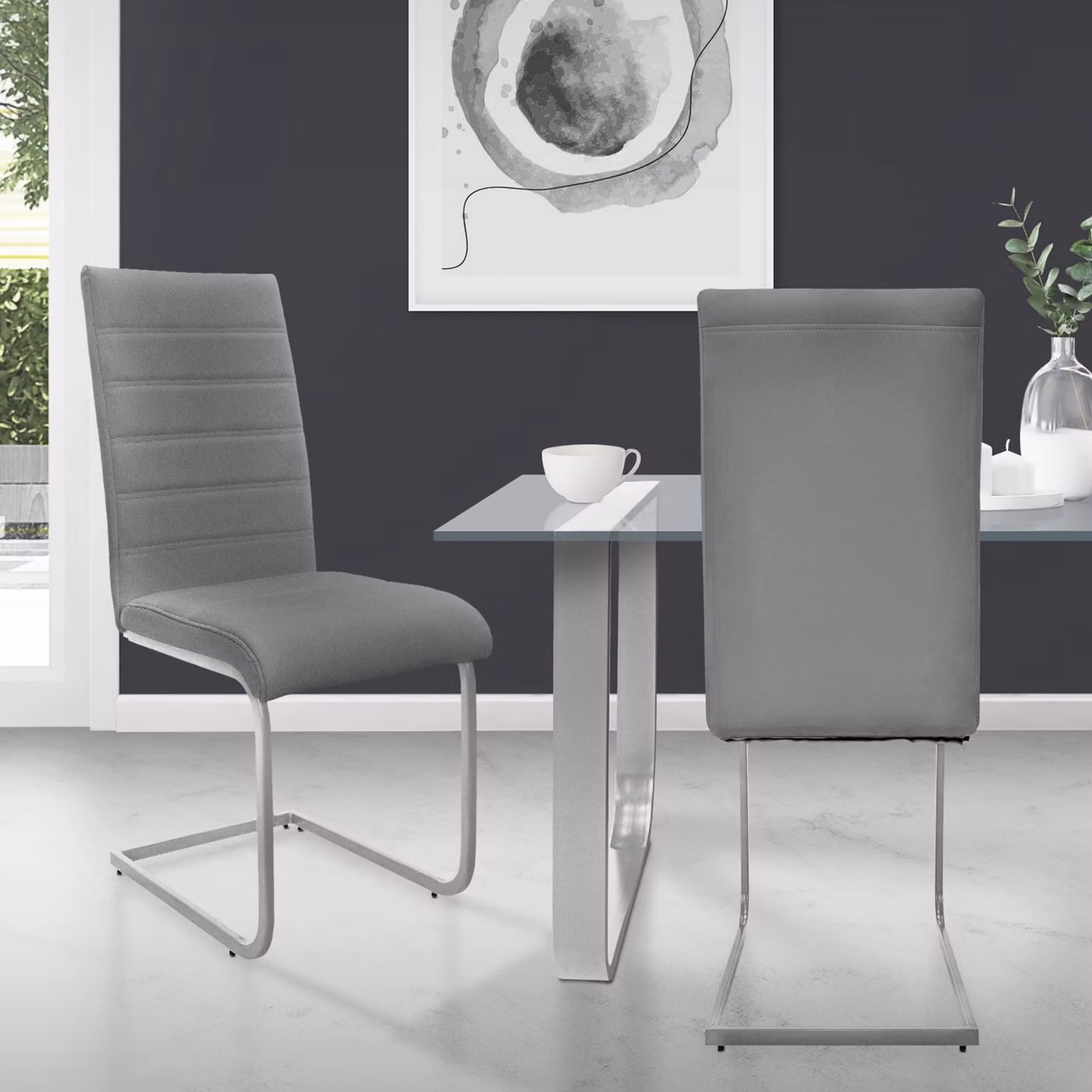 ML-Design set di 2 sedie da pranzo con schienale, grigio, in Pelle finta