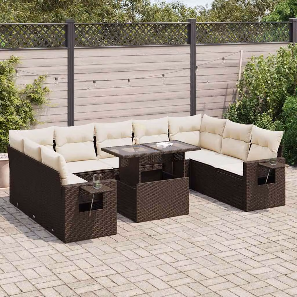Maison Exclusive - Set Divani da Giardino 10pz con Cuscini in Polyrattan Marrone