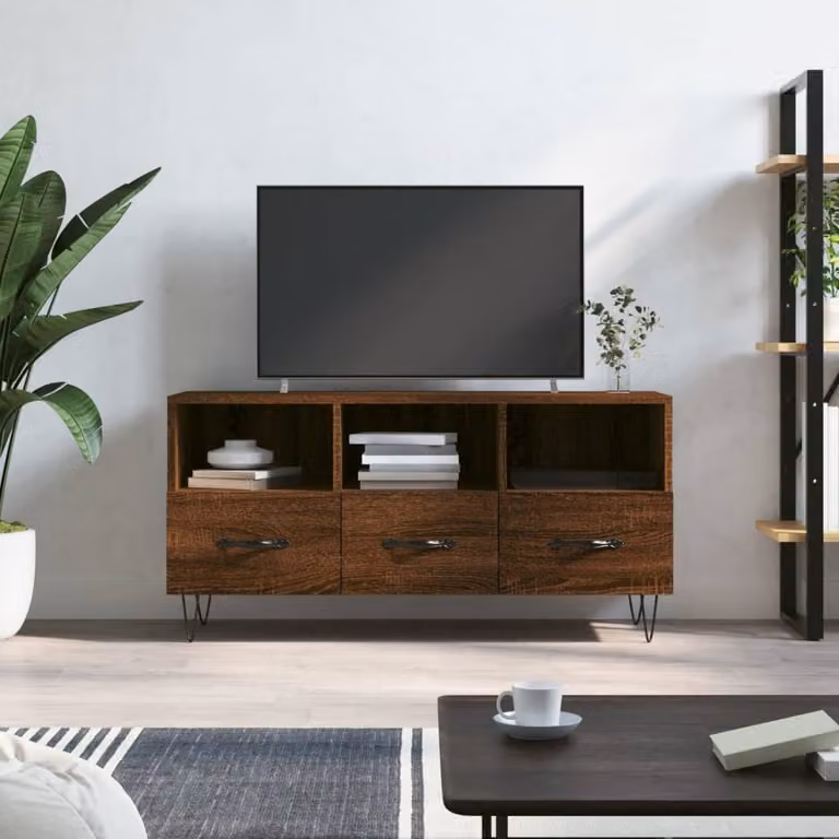 Mobile TV vidaXL Rovere Marrone in Legno Multistrato, L: 102 cm, P: 36 cm, H: 50 cm