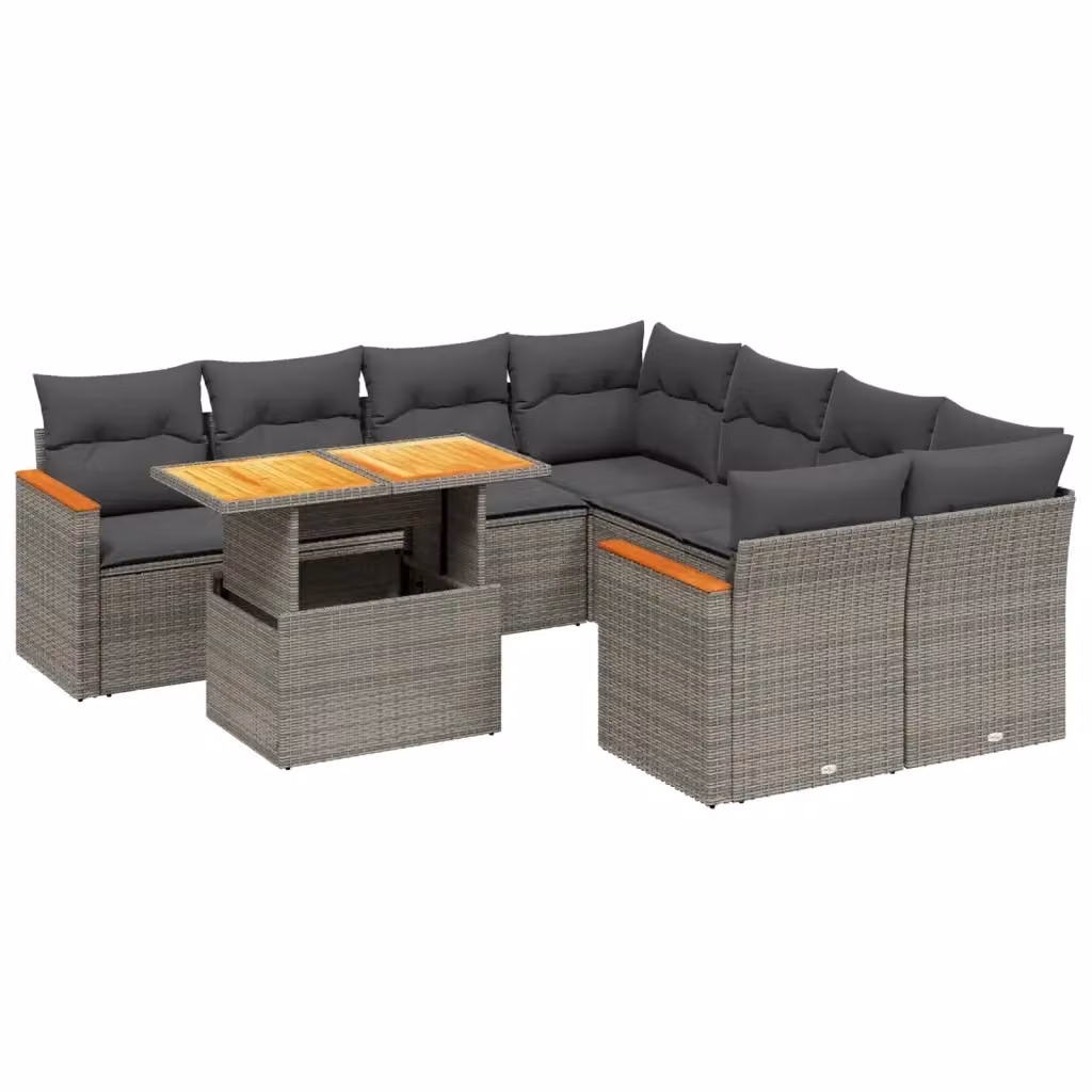 vidaXL Set Divano da Giardino a L 9 pz con Cuscini Grigio in Polyrattan e Acciaio – 2