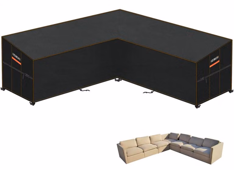 Copertura impermeabile per mobili da giardino a forma di L, dimensioni 300x300x100x90/65 cm, realizzata in tessuto Oxford 420D con rivestimento in PU