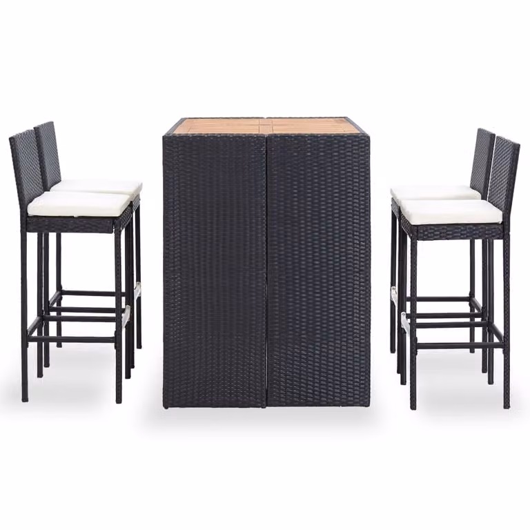 Set da Bar da Giardino 5 pz Polyrattan e Legno di Acacia Nero