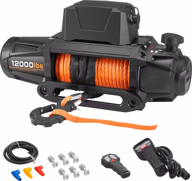 Verricello elettrico SucceBuy, 5400 kg, 12 V CC, fune sintetica Φ9,5 mm x 28 m, modalità wireless + cablata, IP68, adatto per fuoristrada, jeep e rimorchi