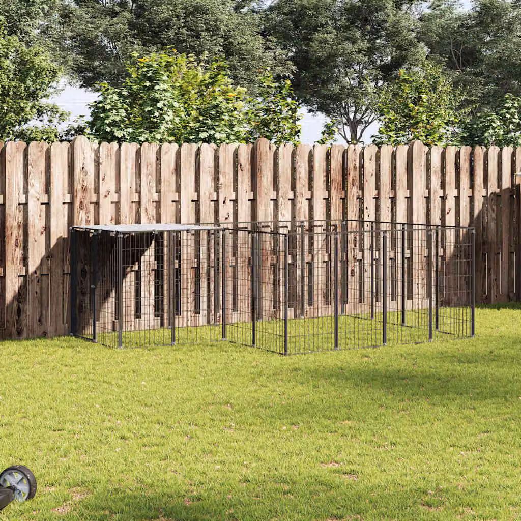 vidaXL Gabbia per Cani in Acciaio Nera e Argento con Superficie di 6,05 m²