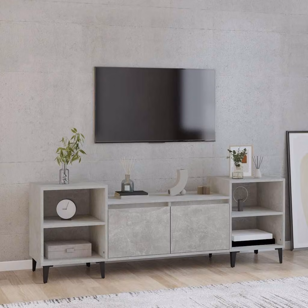 Mobile per TV moderno vidaXL in legno e metallo, Grigio Cemento, L: 160 cm, P: 35 cm, H: 55 cm