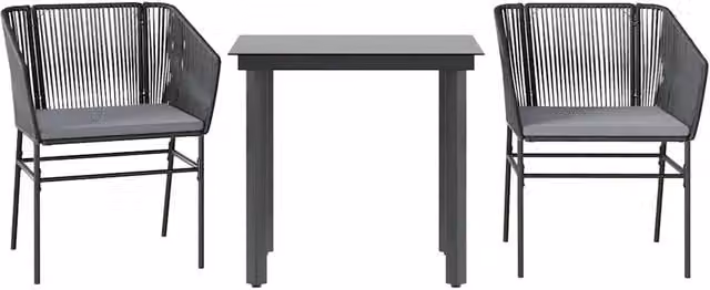 Set da Pranzo da Giardino 3 pz | Set Salotto da Giardino con Cuscini Polyrattan Vetro