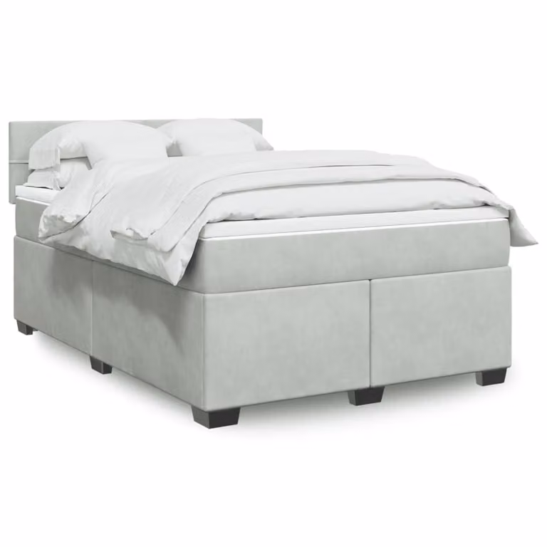 Giroletto a molle con materasso vidaXL in velluto grigio chiaro, L 160 x P 200 cm