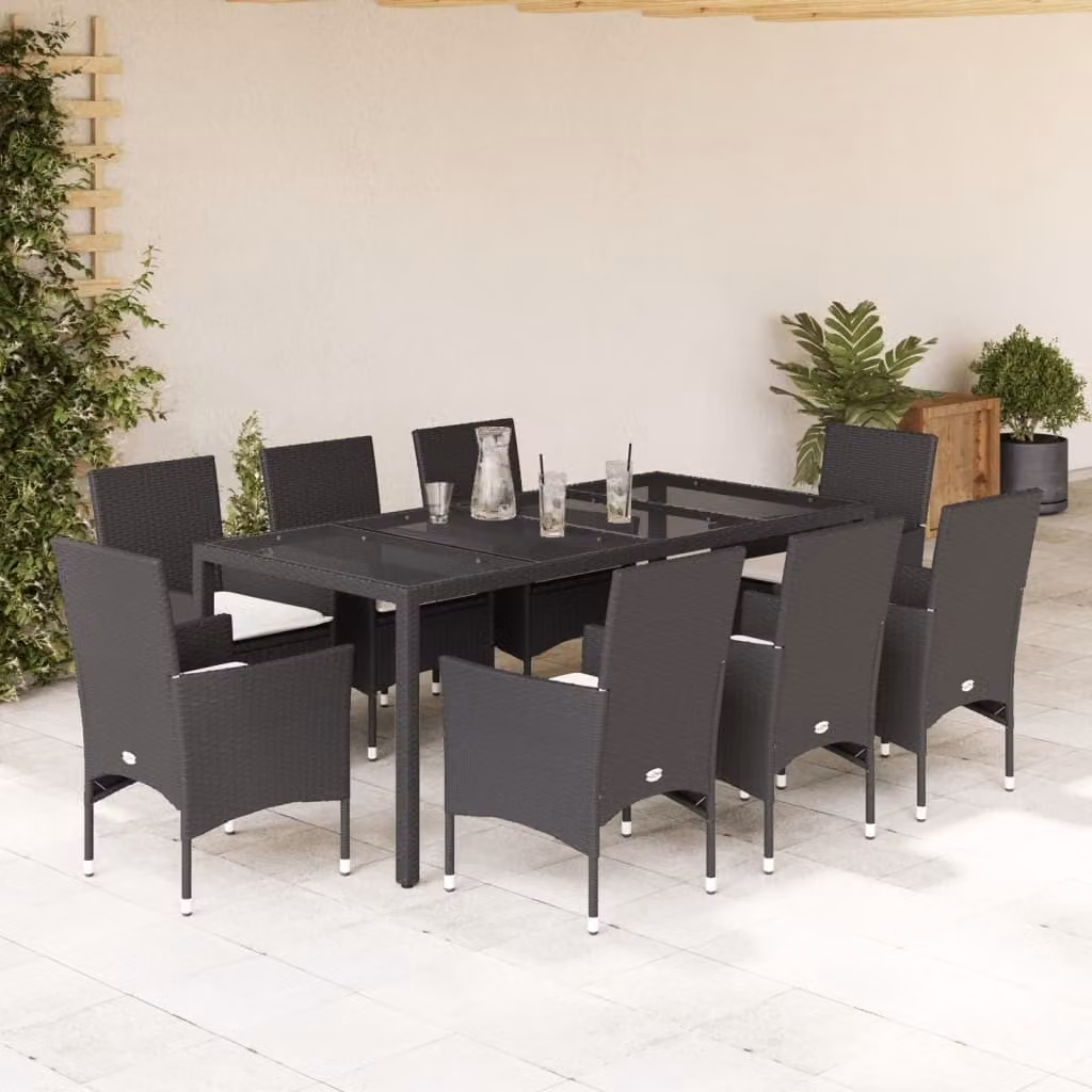 Maison Exclusive - Set da Pranzo da Giardino 9 pz con Cuscini Polyrattan e Vetro