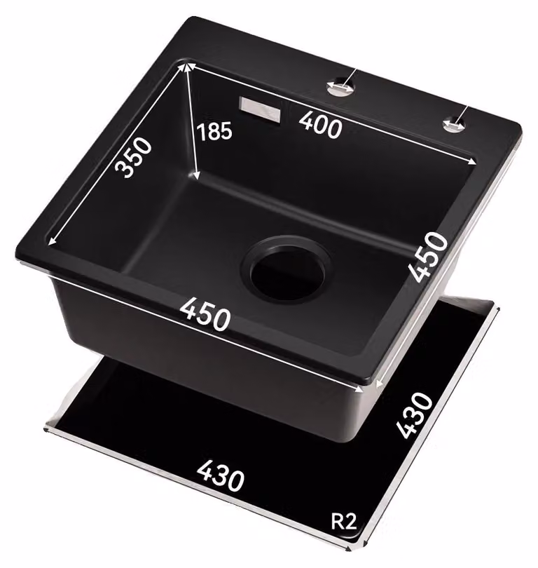 Lavello da cucina, in granito composito, design compatto, colore nero