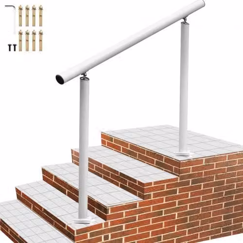 Corrimano per scale esterne VEVOR in alluminio bianco, ringhiera regolabile da 0 a 60 gradi con 4 piedi per giardino e casa