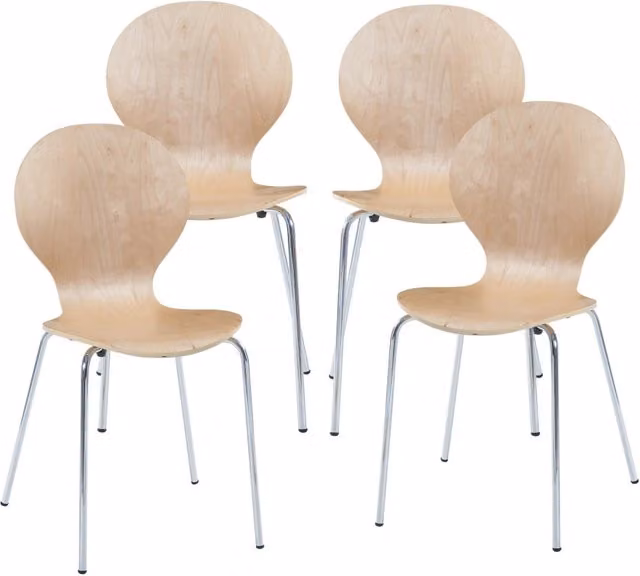 Set di 4 Sedie da Sala ETNE Impilabili en.casa in Legno di Betulla e Metallo, Colore Beige e Argento