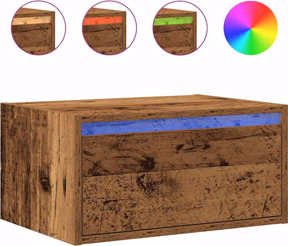 Comodino a Parete con Luci LED Legno Antico
