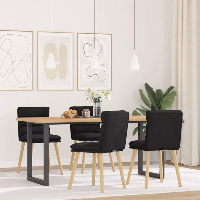 Set di 4 sedie da pranzo vidaXL in tessuto nero con struttura in legno e metallo per cucina e soggiorno