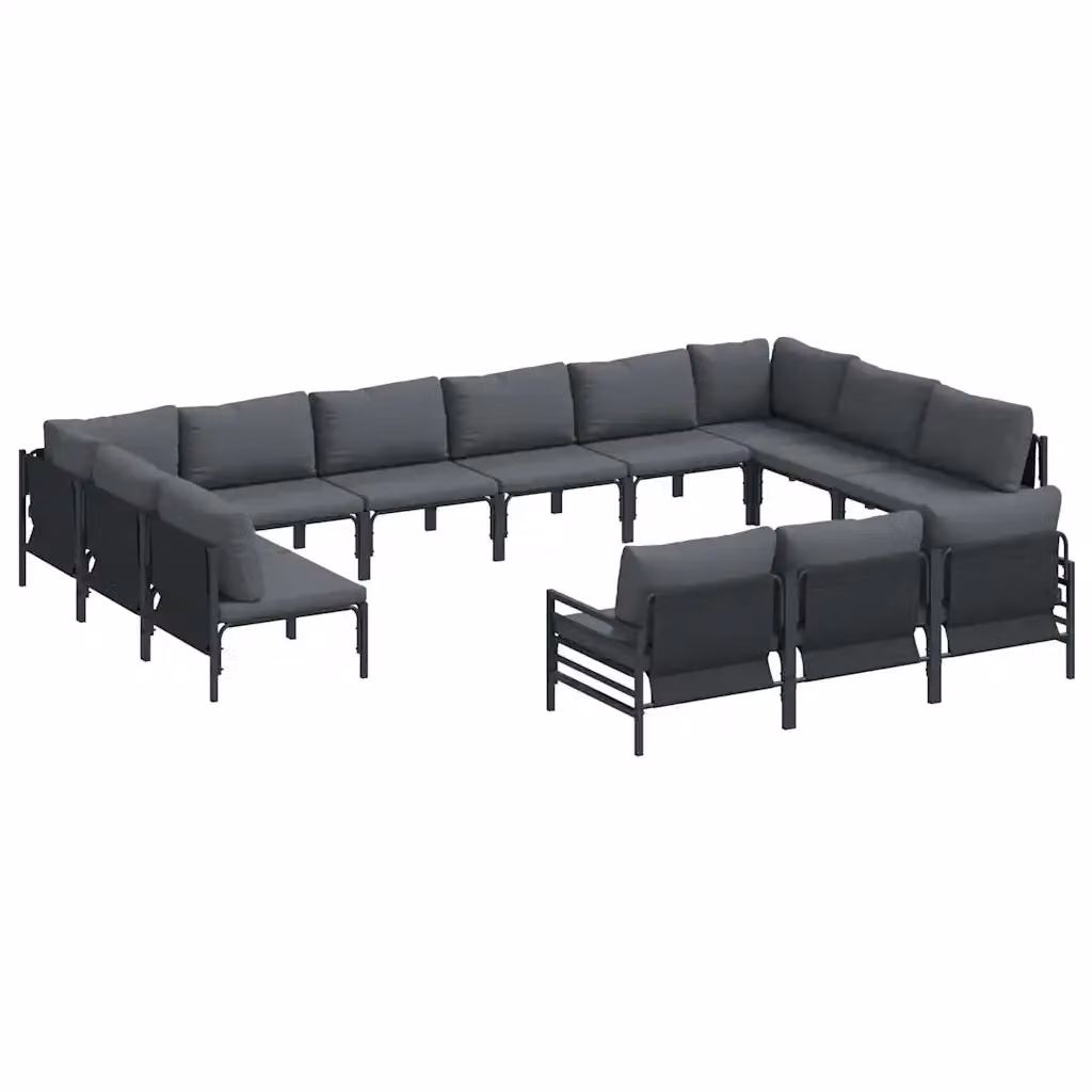 Set Divano da Giardino a L vidaXL in Acciaio Antracite e Nero con 13 Pezzi e Cuscini Inclusi – 2