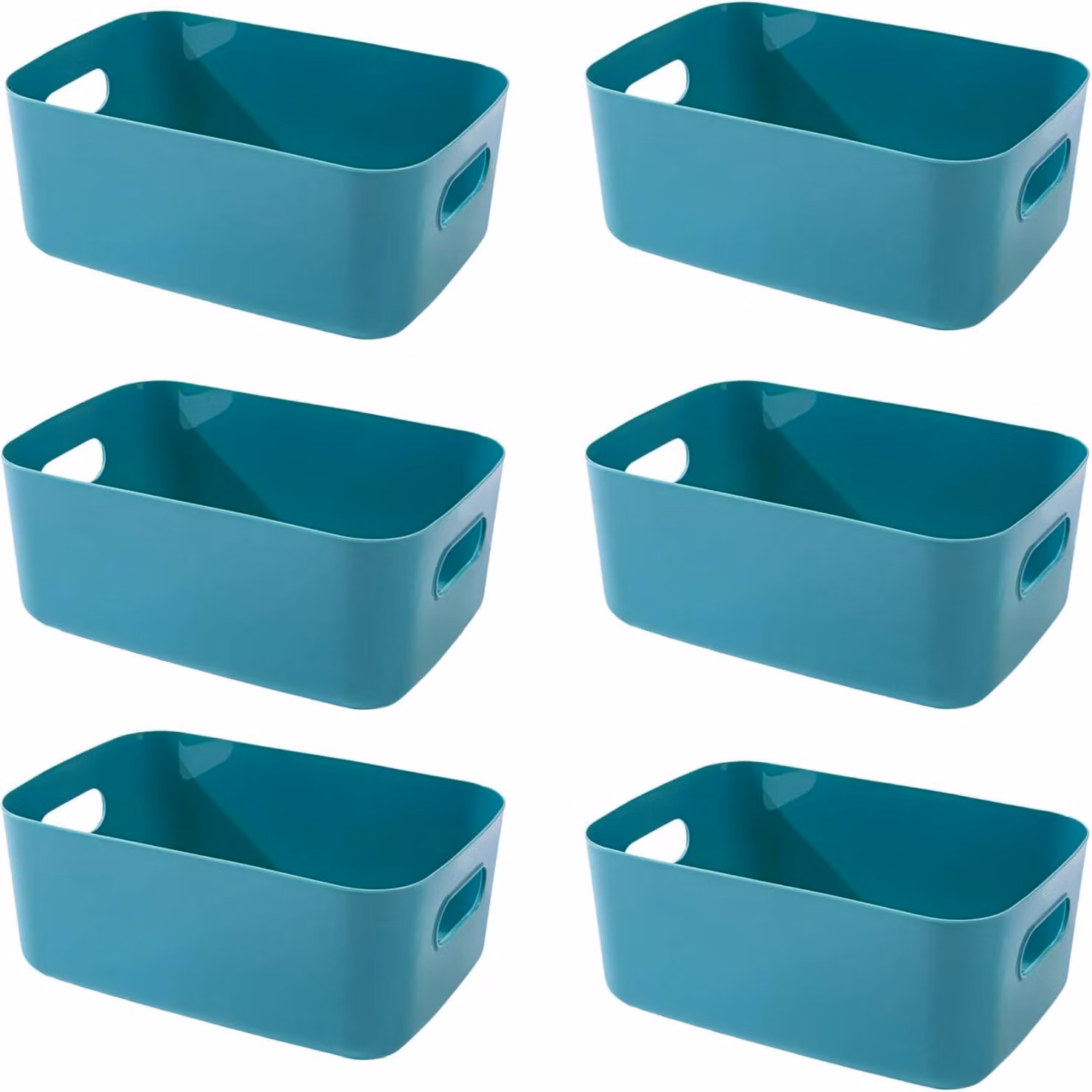 Set di 6 contenitori per la conservazione, realizzati in plastica, con maniglie, colore verde, dimensioni 30x20x12 cm, ideali per la cucina