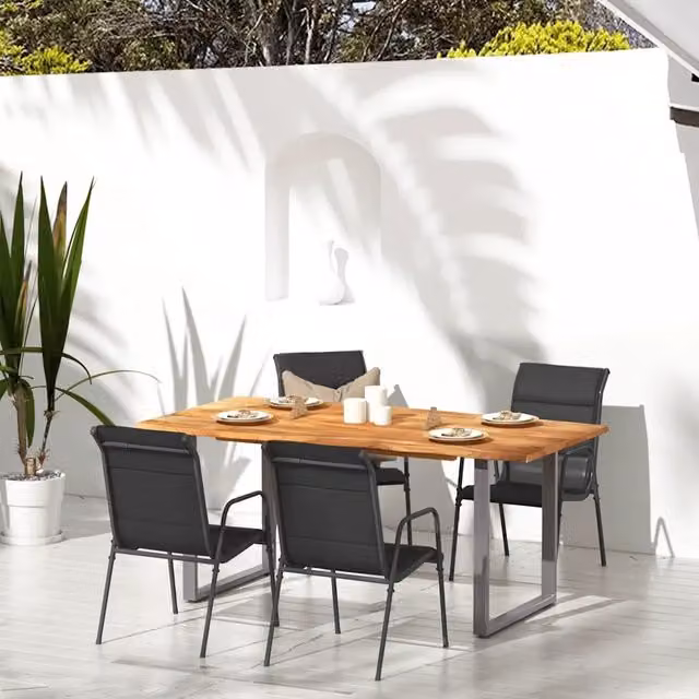 Set di 4 sedie da giardino vidaXL in acciaio verniciato e textilene nere e antracite con braccioli