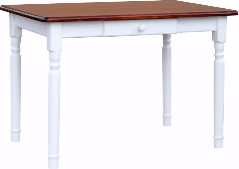 Tavolo bianco II con cassetto in legno di pino massiccio con piano in colore Calvados 120 x 70 cm