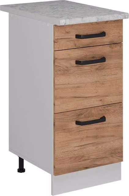 Mobiletto base per cucina R-Line Vicco Rovere dorato e Bianco con piano in Marmo L/P/H: 40 x 60 x 81,6 cm