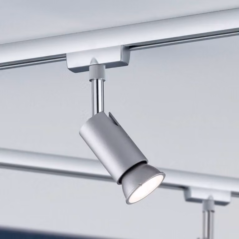 Paulmann URail-Faretto su binario Pure I, cromo opaco, GU10, metallo URail dimmerabile, Cromo / Argento, Soggiorno / Sala da pranzo, Metallo, Moderno