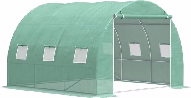 Outsunny Serra da giardino a tunnel verde con porta a rullo e 6 finestre in rete, L/P/H: 300 x 300 x 200 cm – 1