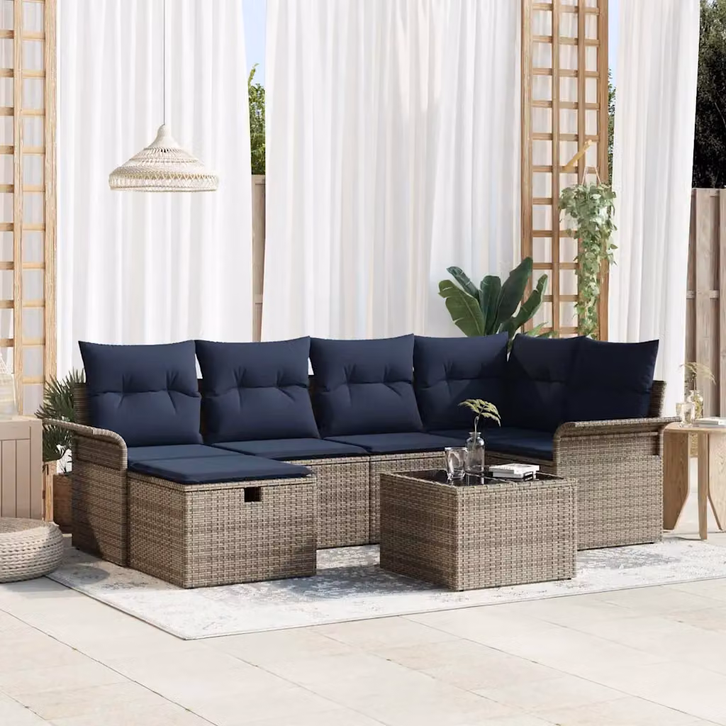 Set Divano da Giardino vidaXL 7 pz in Rattan con Struttura in Acciaio e Cuscini Inclusi