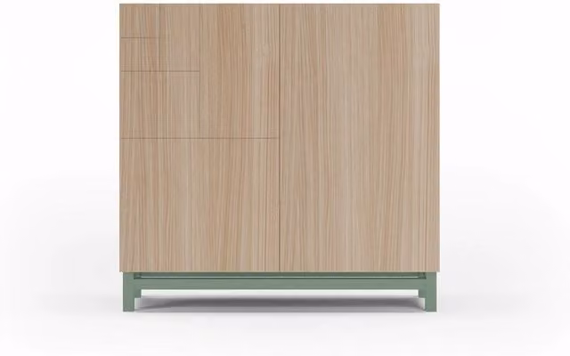 Scarpiera Herdasa effetto noce chiaro gambe verdi 90x90x27