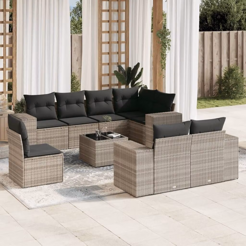 Maison Exclusive - Set Divano da Giardino 9pz con Cuscini Grigio Chiaro Polyrattan