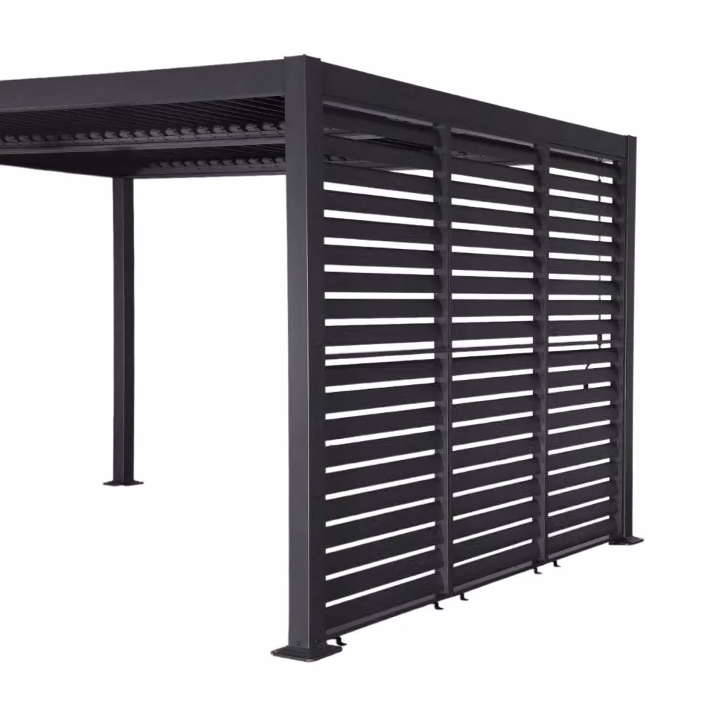Pergola bioclimatica Sweeek in alluminio e acciaio color antracite con 3 persiane da 1m, L: 4 m, P: 3 m – 2