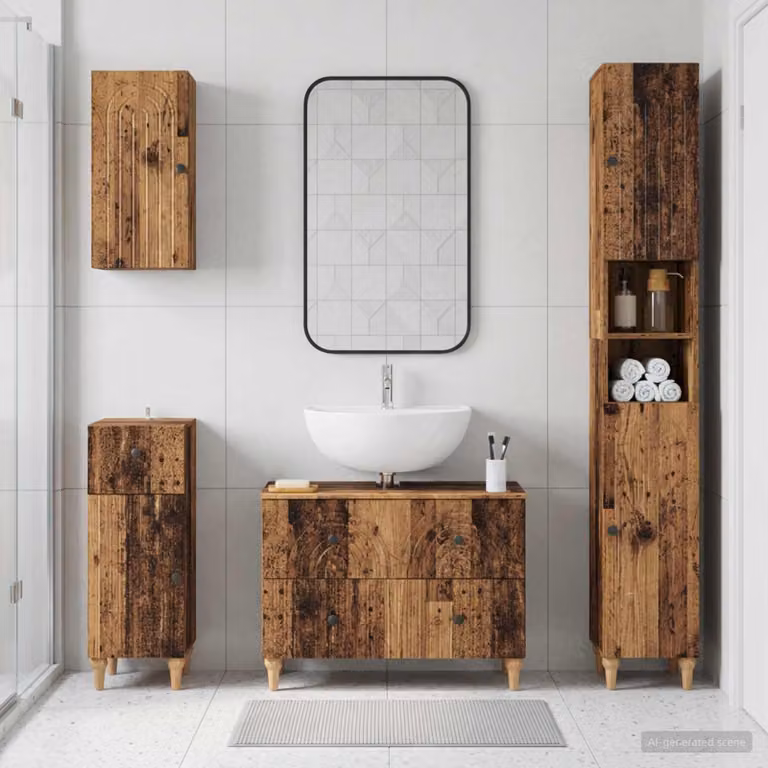 Set di mobili da bagno vidaXL ALKMAAR in legno marrone con base lavabo e pensili da 4 pezzi